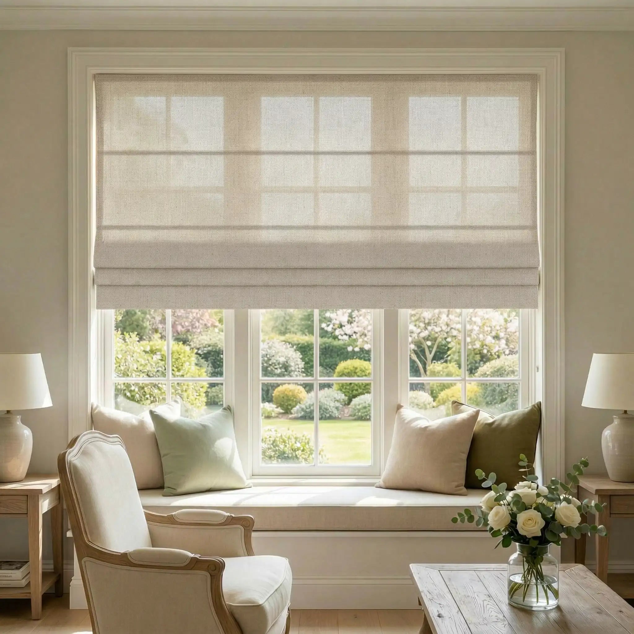 Curtainusa Custom Linen Semi-Blackout Roman Shades