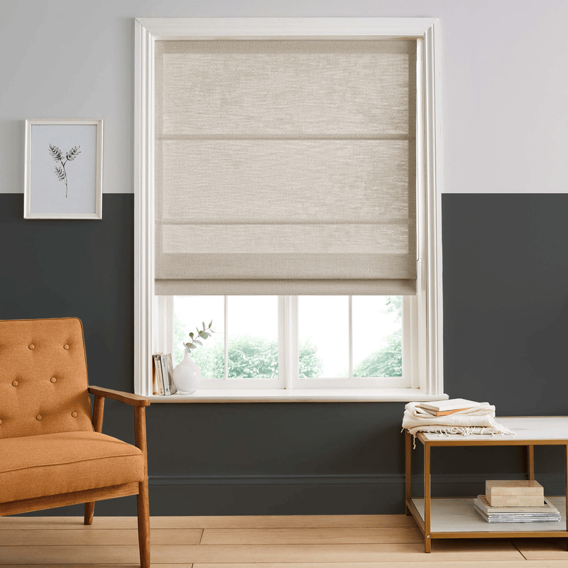 Curtainusa Custom Linen 100% Blackout Roman with Bamboo Texture