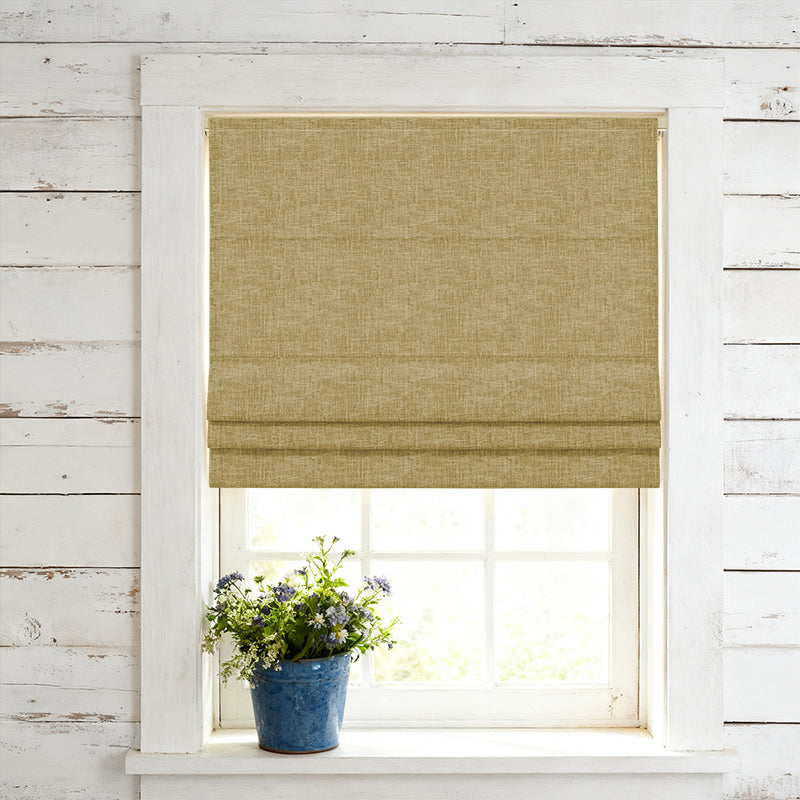 Curtainusa Custom Linen Blackout Blend Cordless Roman Shade Elegant Light Control