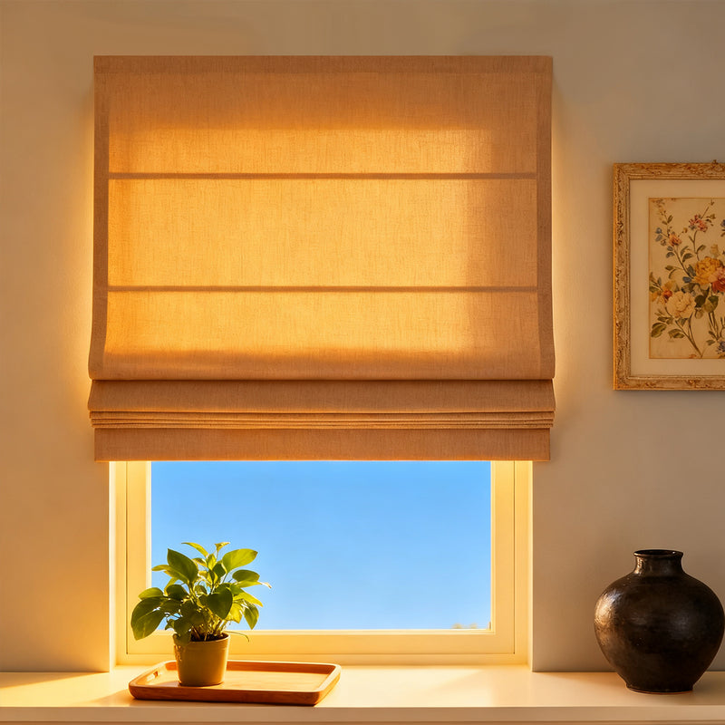 Curtainusa Custom Linen Blackout Roman Shade Window Blinds for Bedroom & Living Room