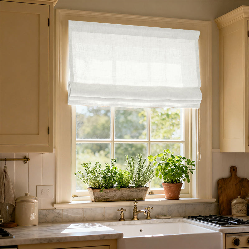 Curtainusa Custom Linen Blackout Roman Shade Window Blinds for Bedroom & Living Room