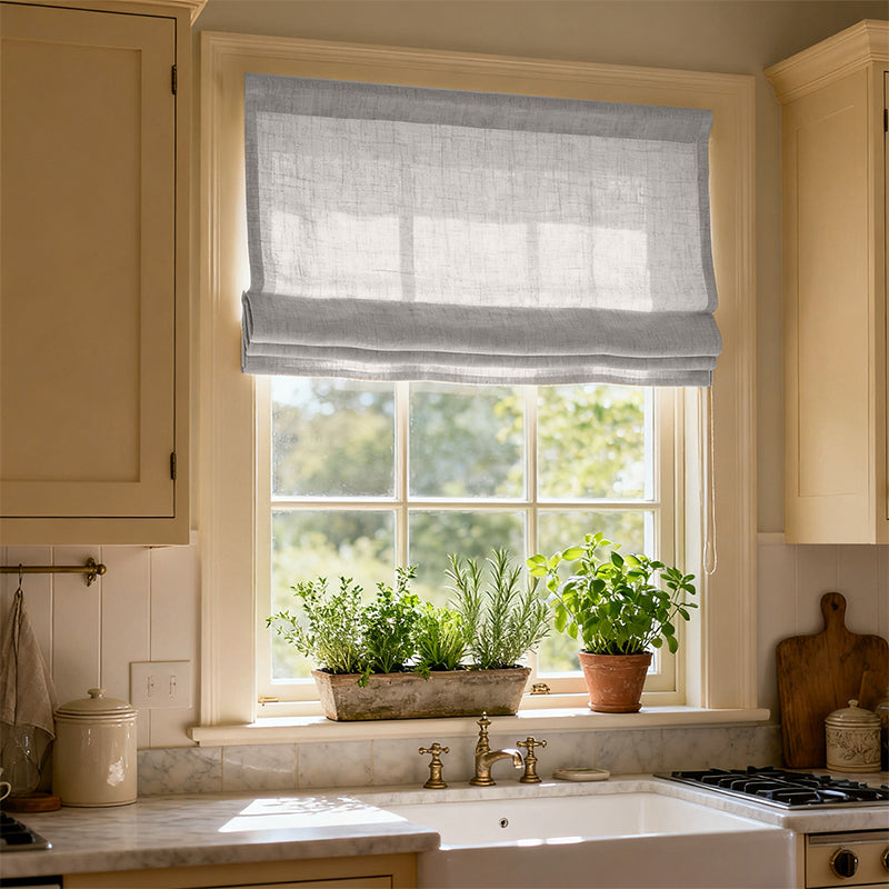 Curtainusa Custom Linen Blackout Roman Shade Window Blinds for Bedroom & Living Room