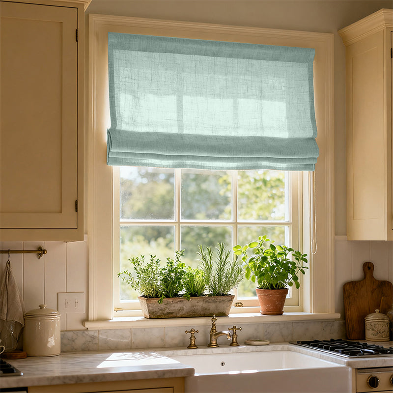 Curtainusa Custom Linen Blackout Roman Shade Window Blinds for Bedroom & Living Room