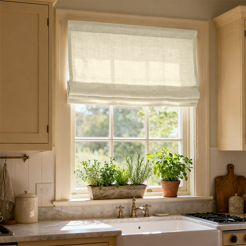 Curtainusa Custom Linen Blackout Roman Shade Window Blinds for Bedroom & Living Room