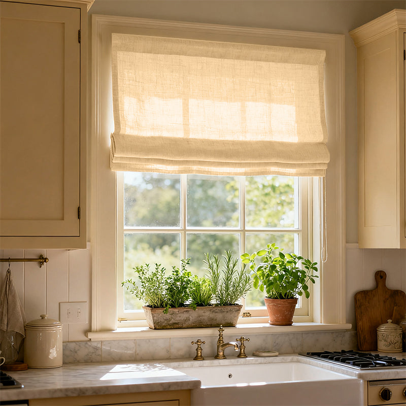 Curtainusa Custom Linen Blackout Roman Shade Window Blinds for Bedroom & Living Room