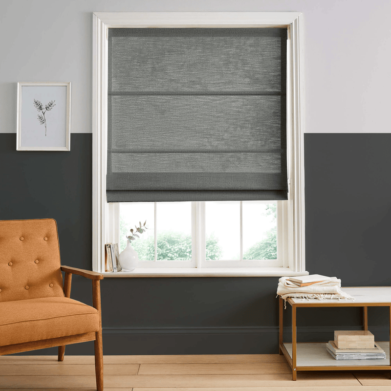 Curtainusa Custom Linen 100% Blackout Roman with Bamboo Texture