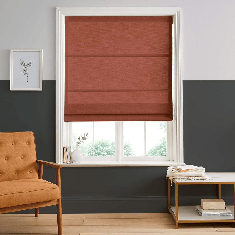 Curtainusa Custom Linen 100% Blackout Roman with Bamboo Texture