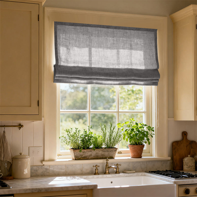 Curtainusa Custom Linen Semi-Blackout Cordless Roman
