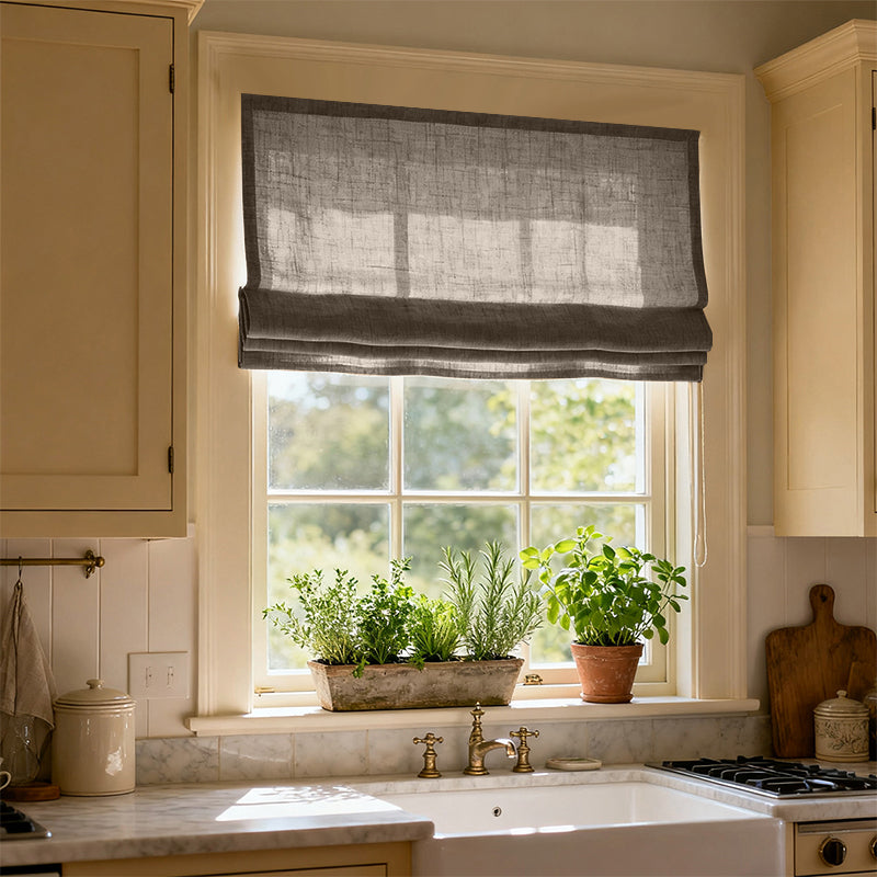 Curtainusa Custom Linen Semi-Blackout Cordless Roman