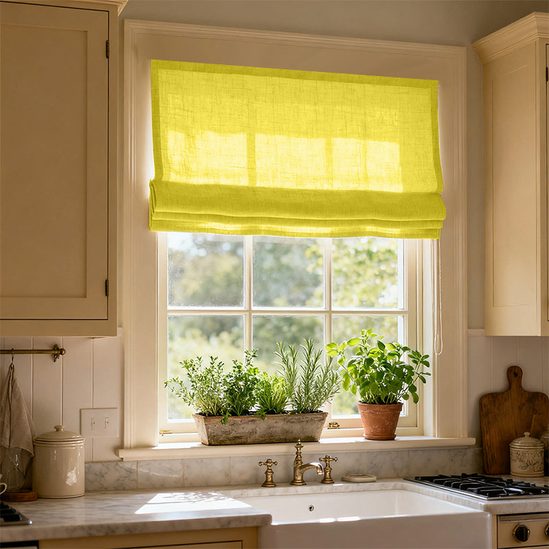 Curtainusa Custom Linen Semi-Blackout Cordless Roman