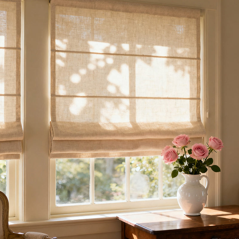 Curtainusa Custom Linen Semi-Blackout Cordless Roman