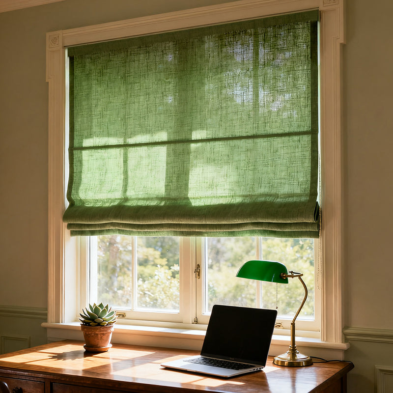 Curtainusa Custom Linen Semi-Blackout Cordless Roman