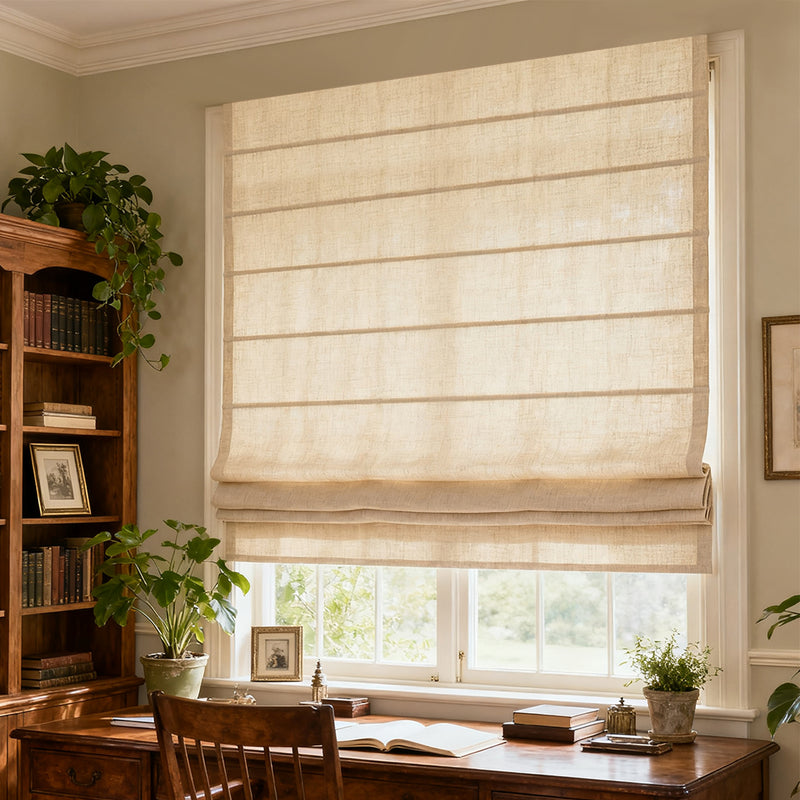 Curtainusa Custom Linen Semi-Blackout Cordless Roman