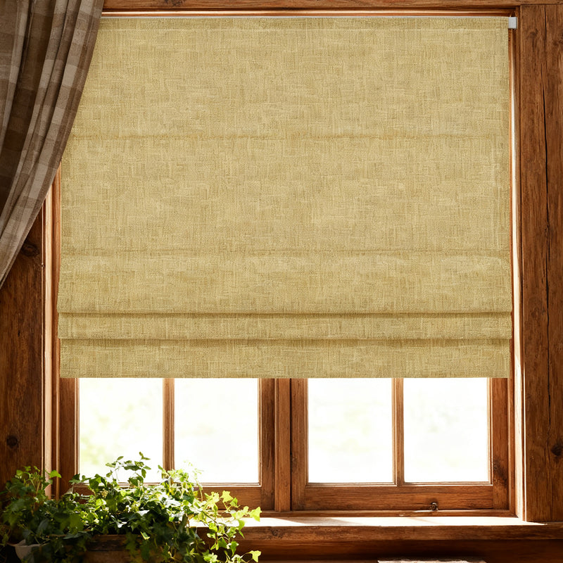 Curtainusa Custom Linen Blackout Blend Cordless Roman Shade Elegant Light Control