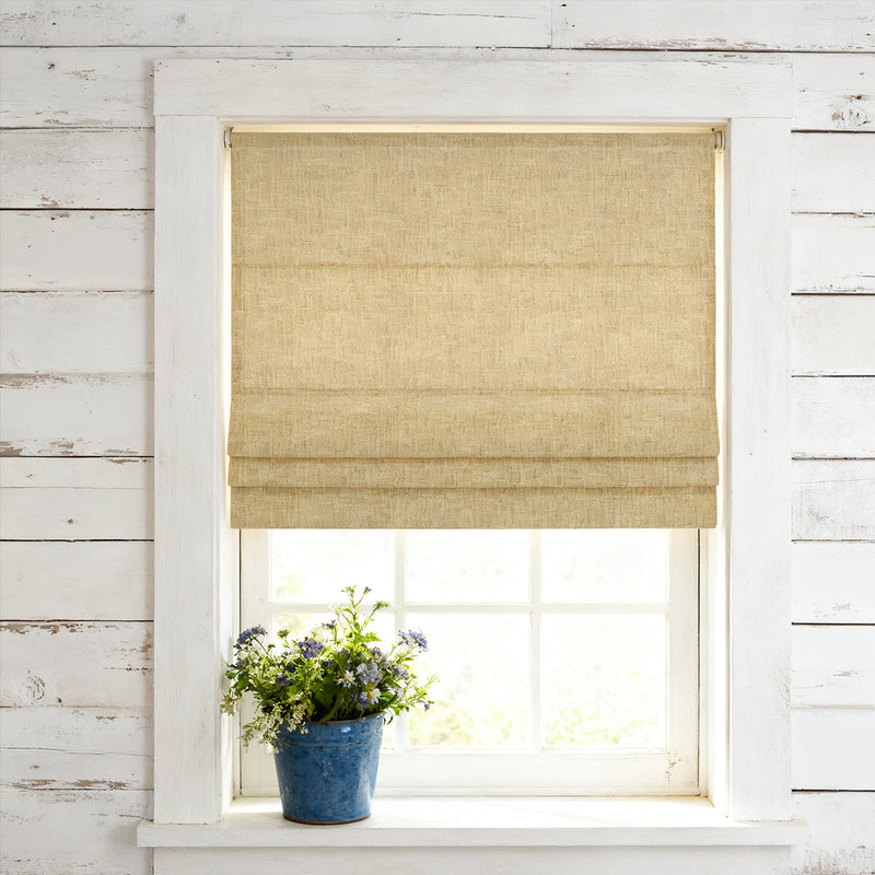 Curtainusa Custom Linen Blackout Blend Cordless Roman Shade Elegant Light Control