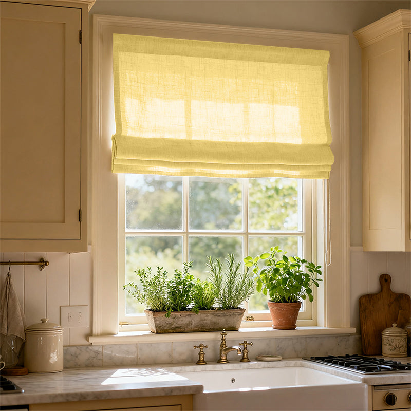 Curtainusa Custom Linen Blackout Roman Shade Window Blinds for Bedroom & Living Room