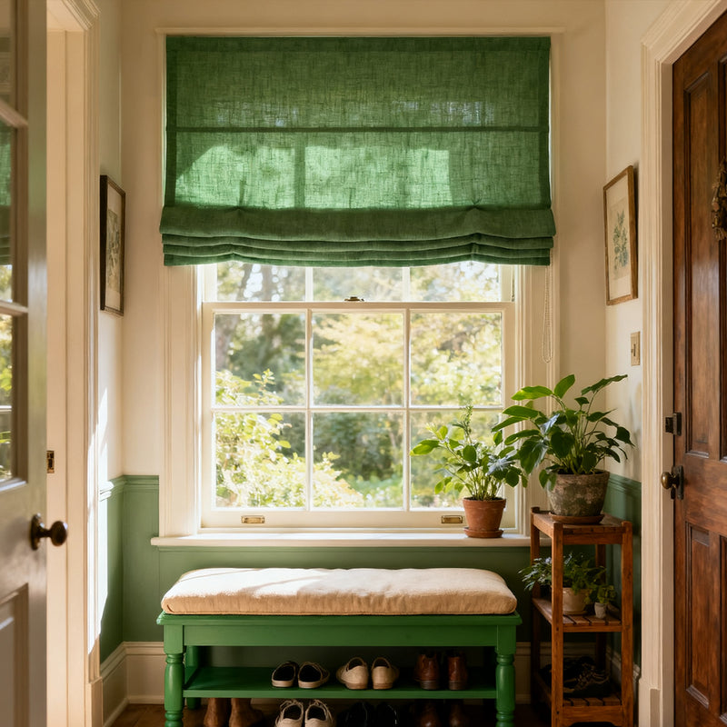 Curtainusa Custom Linen Blackout Roman Shade Window Blinds for Bedroom & Living Room