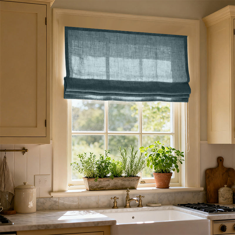 Curtainusa Custom Linen Semi-Blackout Cordless Roman
