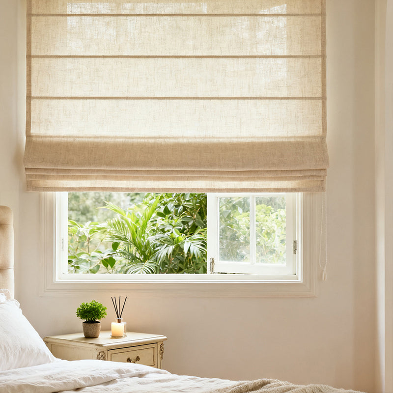 Curtainusa Custom Linen Semi-Blackout Cordless Roman