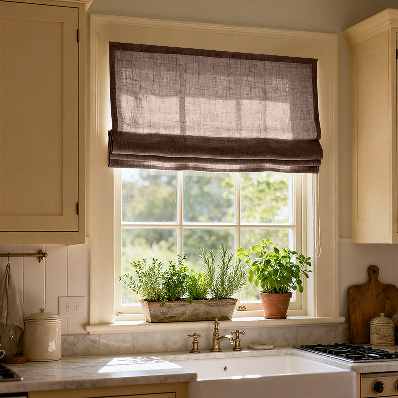 Curtainusa Custom Linen Semi-Blackout Cordless Roman