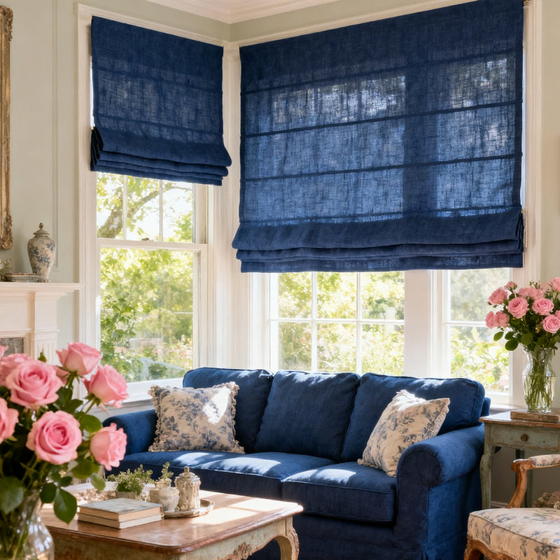 Curtainusa Custom Linen Semi-Blackout Cordless Roman